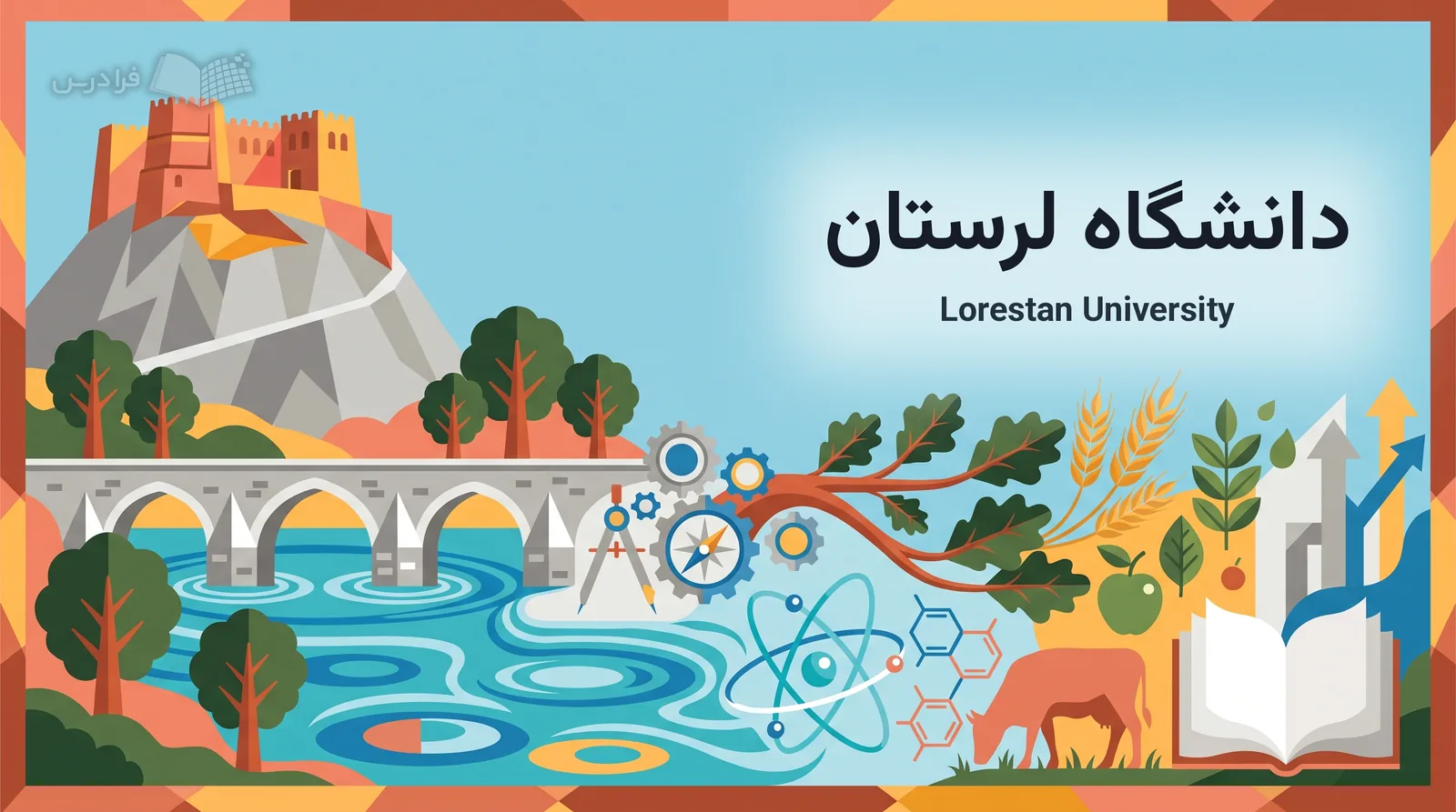 چشم‌انداز خرم‌آباد با قلعه فلک‌الافلاک و دریاچه کیو به نمادهای علمی، طبیعی، مهندسی، مراقبتی و انسانی دانشگاه لرستان پیوند می‌خورد.