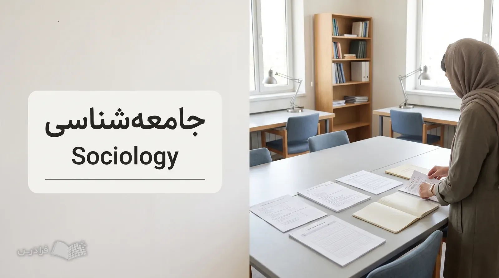 اتاق پژوهش اجتماعی با پرسشنامه، راهنمای مصاحبه و یادداشتهای کار میدانی روی میز