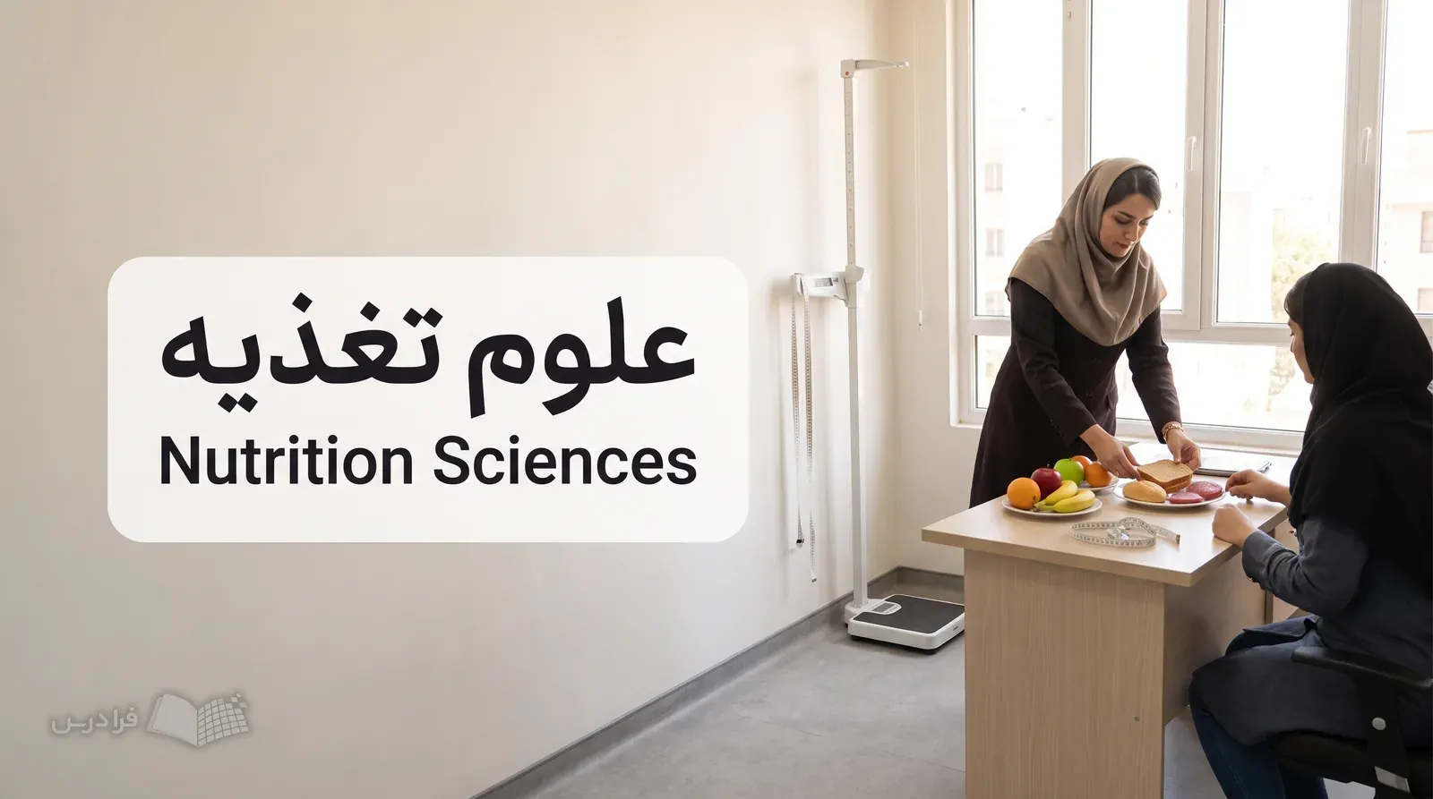 کلینیک مشاوره تغذیه با مدلهای اندازه سهم غذا و ابزار ارزیابی وضعیت تغذیه.