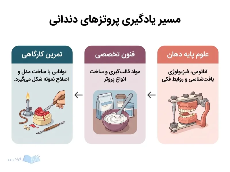 سه مرحله علوم پایه دهان، فنون تخصصی و تمرین کارگاهی در مسیر یادگیری پروتزهای دندانی