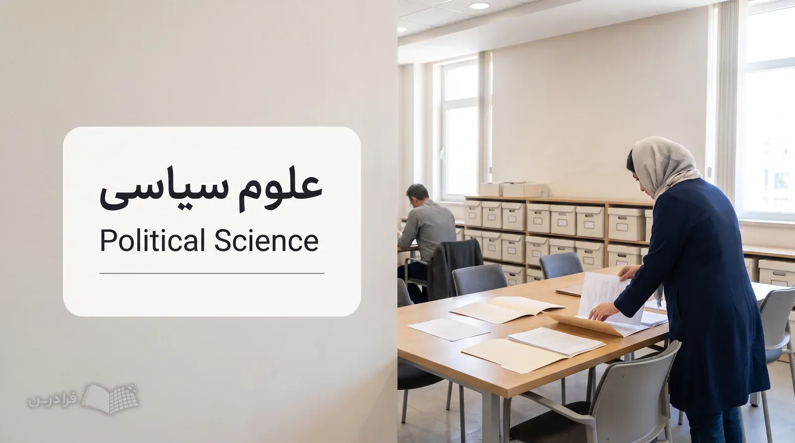 مرکز پژوهشی دانشگاهی با پژوهشگری که اسناد بایگانی را روی میز مقایسه می‌کند.