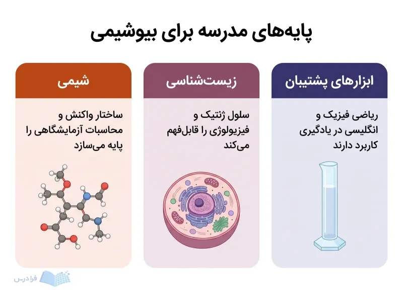 سه پنل شیمی، زیست‌شناسی و ابزارهای پشتیبان برای آمادگی بیوشیمی