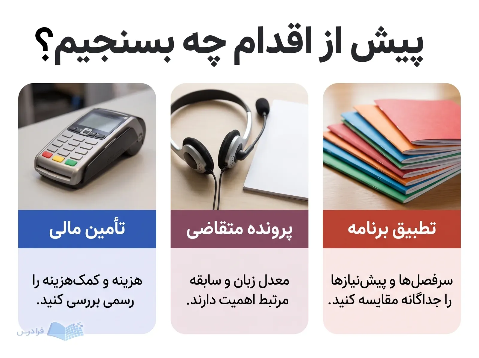 سه پنل تطبیق برنامه، پرونده متقاضی و تأمین مالی برای ادامه تحصیل خارج از کشور.