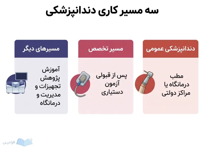 سه کارت مسیر شغلی دندانپزشک برای کار عمومی، تخصص و فعالیت‌های دانشگاهی و صنعتی
